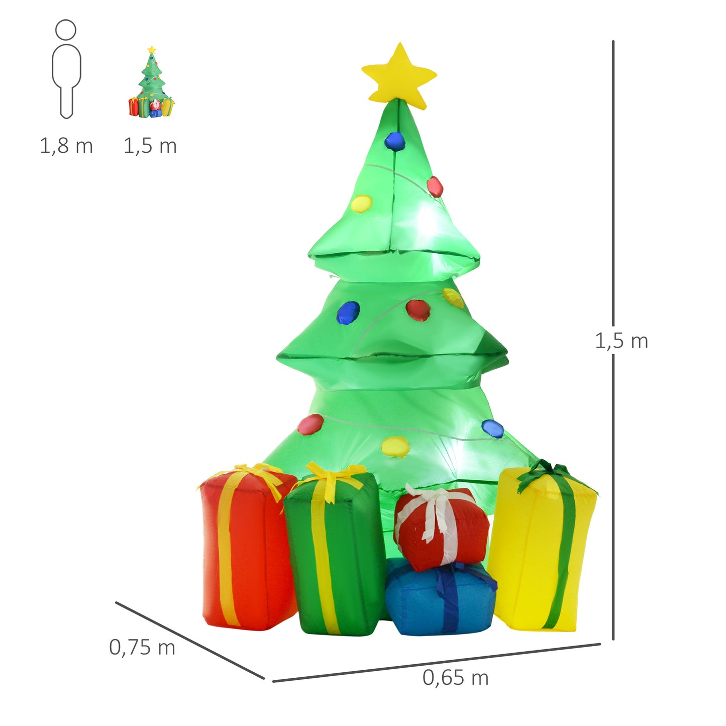 HOMCOM Aufblasbare Weihnachtsdekoration mit LED-Licht, Geschenken, 150 cm Wasserdicht für Weihnachtsfeiern