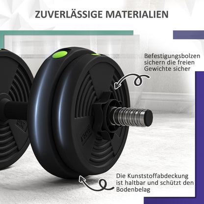 SPORTNOW 2-in-1 Hantel-Set, Lang- & Kurzhantel, 15 kg, rutschfest, bodenschonend, Schwarz/Grün