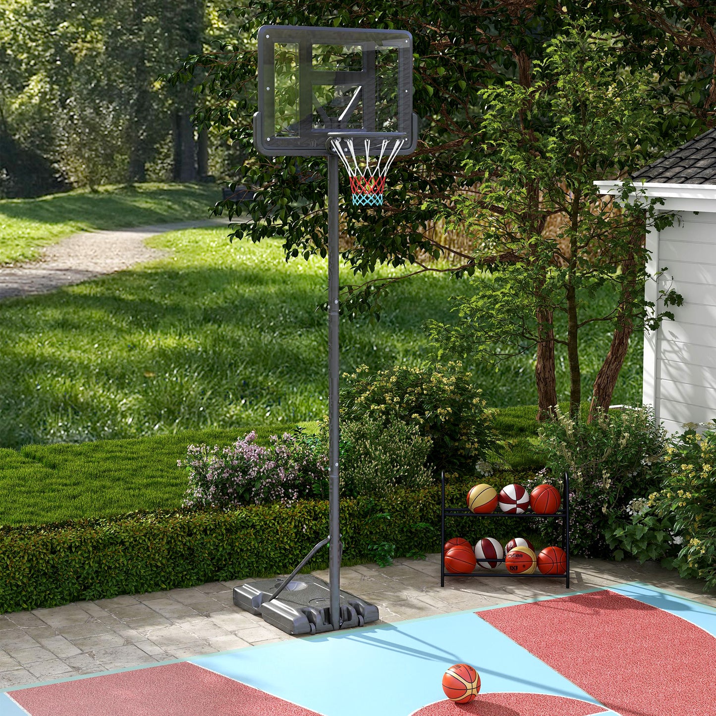 SPORTNOW Basketballständer, Outdoor/Indoor, höhenverstellbar, mit Rädern, befüllbare Basis, Korbhöhe 2,30-3,05 m