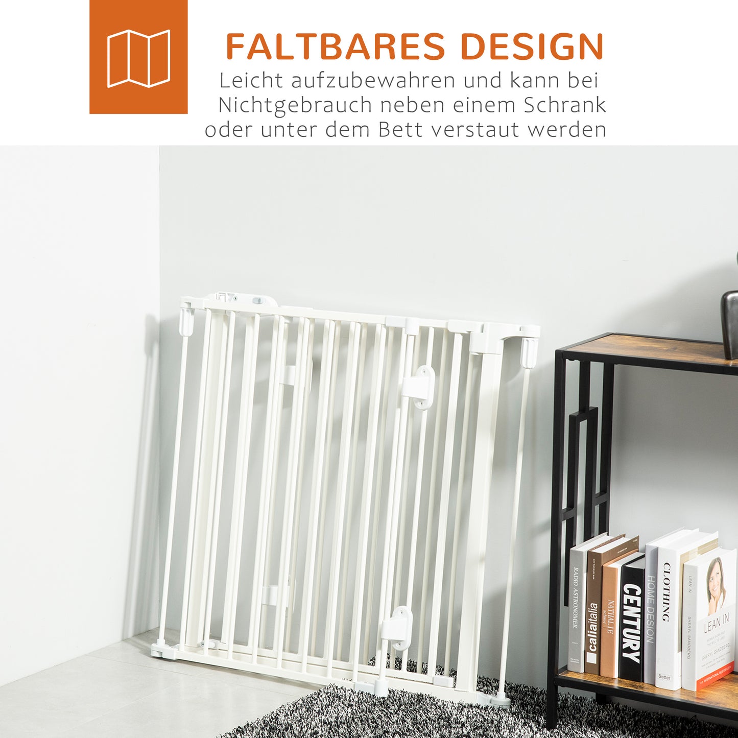 PawHut Hunde Absperrgitter Türschutzgitter Haustierschutzgitter verstellbar klappbar Kamingitter mit automatische schließenden Tür 3 Paneele für Ofen Wandmontage/Freistehend Weiß 202,5 x 76 cm