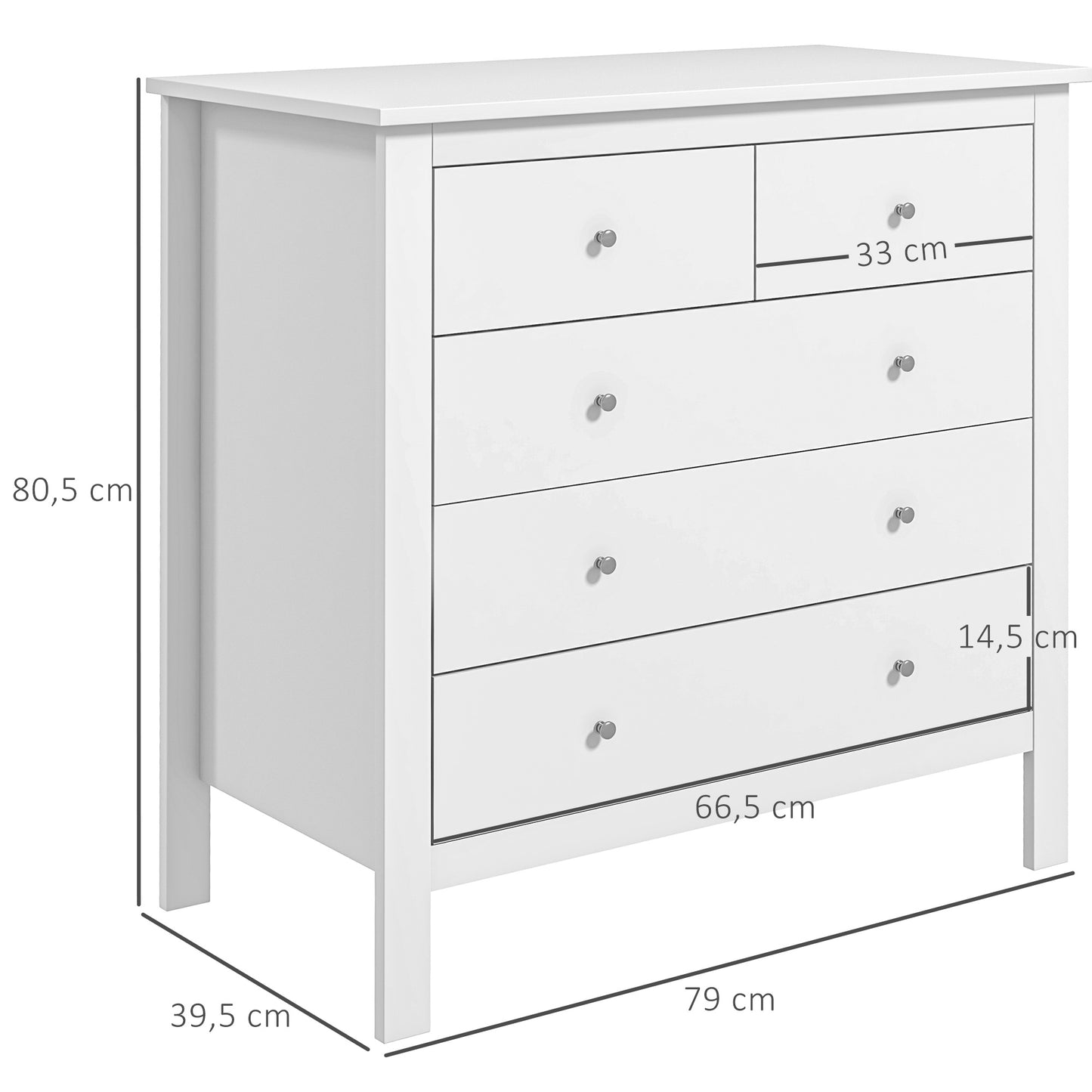 HOMCOM Kommode, Sideboard, leises Öffnen/Schließen, Kippschutz, 79 x 39,5 x 80,5 cm, Weiß