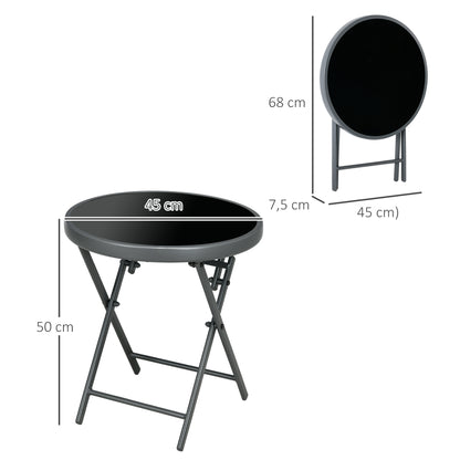Outsunny Klappbarer Beistelltisch, Outdoor-Klapptisch, mit Tischplatte aus gehärtetem Glas, für Terrasse, 45 x 45 x 50 cm Schwarz
