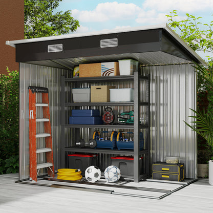 Outsunny Gerätehaus Metall 2,3 m² 207 x 130 x 182 cm Geräteschuppen mit Pultdach Fenster Bodenrahmen Schwarz
