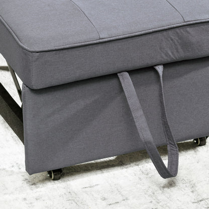 HOMCOM Schlafsessel, 2-Sitzer-Sessel mit Bettfunktion, klappbarer Polstersessel mit 2 Kissen, Bezug in Leinenoptik, Dunkelgrau