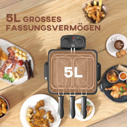 HOMCOM Fritteuse, 5 L Ölkapazität, Timer, Sichtfenster, 2000W Leistung, Silberfarben