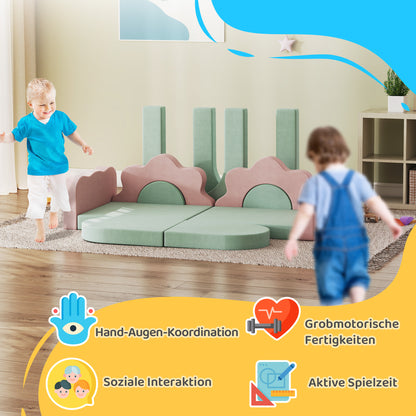 AIYAPLAY 12-teiliges Set Schaumstoffblöcke zum Klettern, Bauen, Krabbeln, Indoor-Spielmatten mit Cordbezug, Grün+Rosa