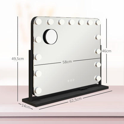 HOMCOM LED Kosmetikspiegel، 3 Lichtmodi، dimmbar، Touchsteuerung، USB، 62,5x49,5 سم، أسود