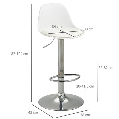 HOMCOM 2er-Set Barhocker, Barstühle, Drehstühle mit Lehne, höhenverstellbar, bis 120 kg belastbar, 38 x 42 x 82-104 cm, Weiß
