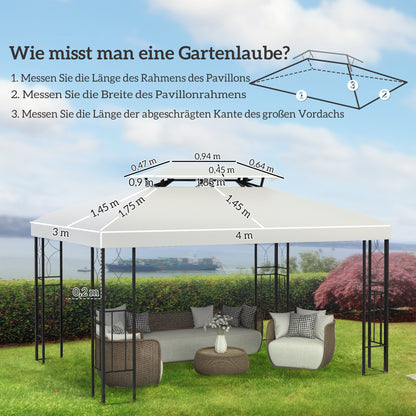 Outsunny Ersatzdach für Metallpavillon 3x4m wasserabweisend Pavillondach mit Doppeldach, Ersatzbezug für Gartenpavillon Partyzelt Gartenzelt Polyester Cremeweiß