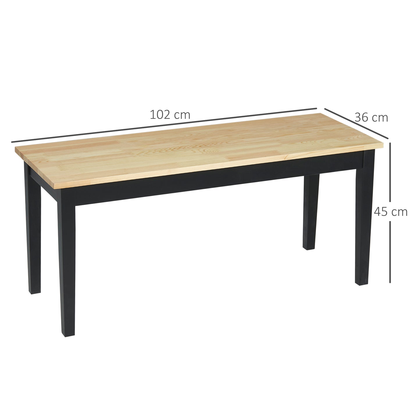 HOMCOM Moderne Sitzbank für 2 Personen, Holzbank, Massivholz, lackiert, Natur+ Schwarz