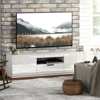 HOMCOM TV-Lowboard, Hochglanz, für Fernseher bis 65'', 3 Fächer, Schublade, 160 x 38 x 43 cm, Weiß