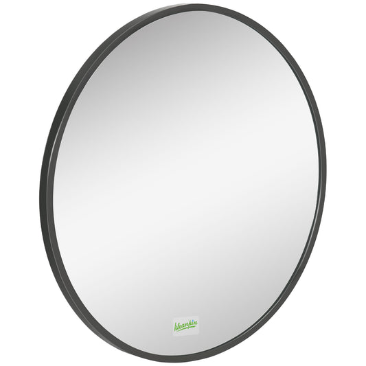 kleankin Runder Wandspiegel für Bad, Schlafzimmer, Flur, Metallrahmen, Farbe: Schwarz, Ø50
