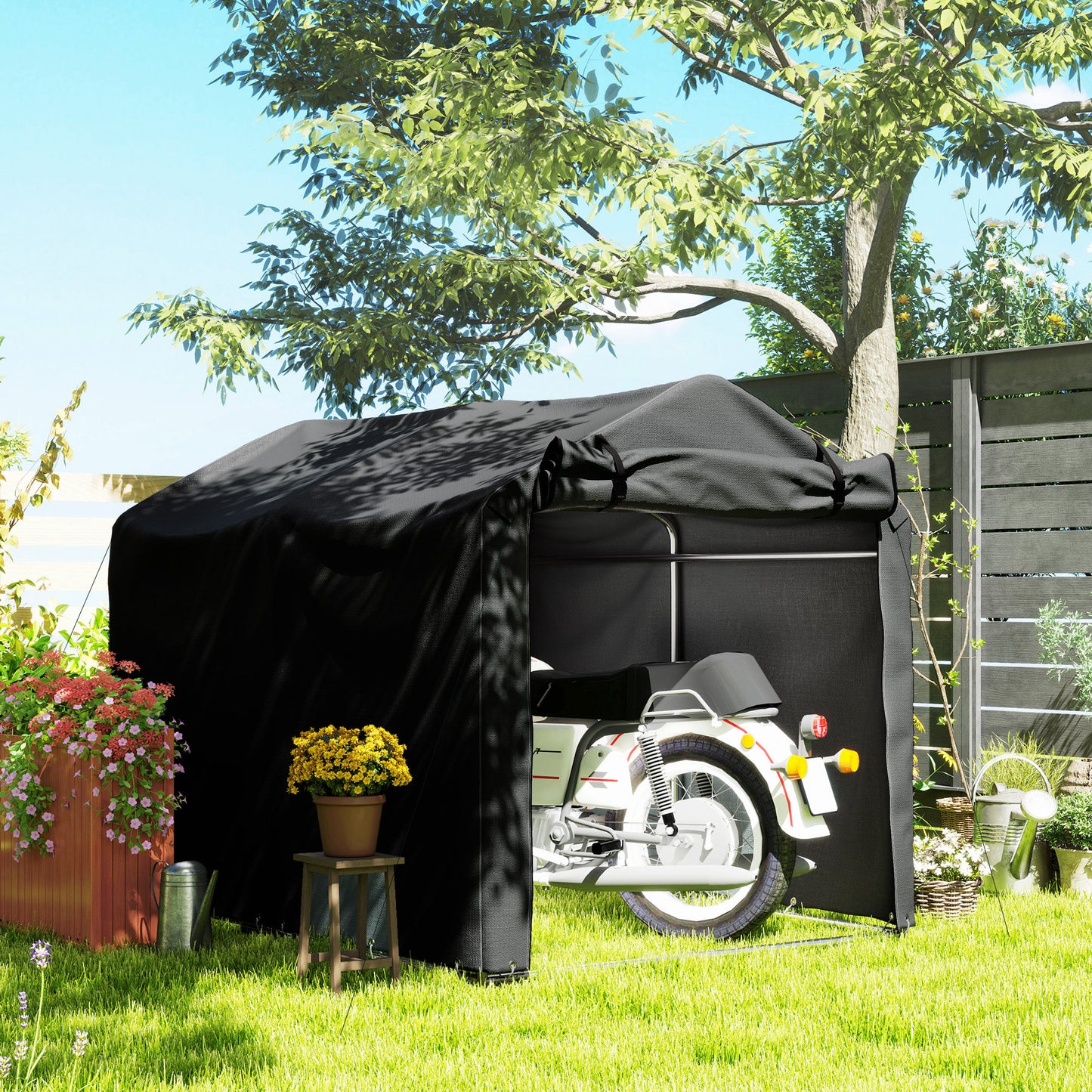 Outsunny Garagenzelt, wasserdicht Zeltgarage mit Tür, UV-beständig 220 x 157 x 165 cm Schwarz