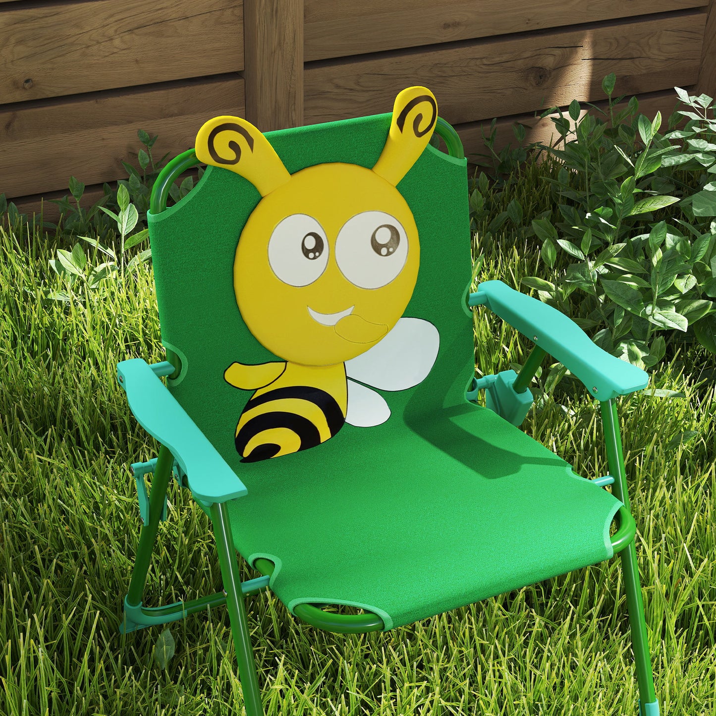 AIYAPLAY Gartenmöbel-Set für Kinder، Stühle، Tisch، Sonnenschirm، Bienen-Design، Grün+Gelb