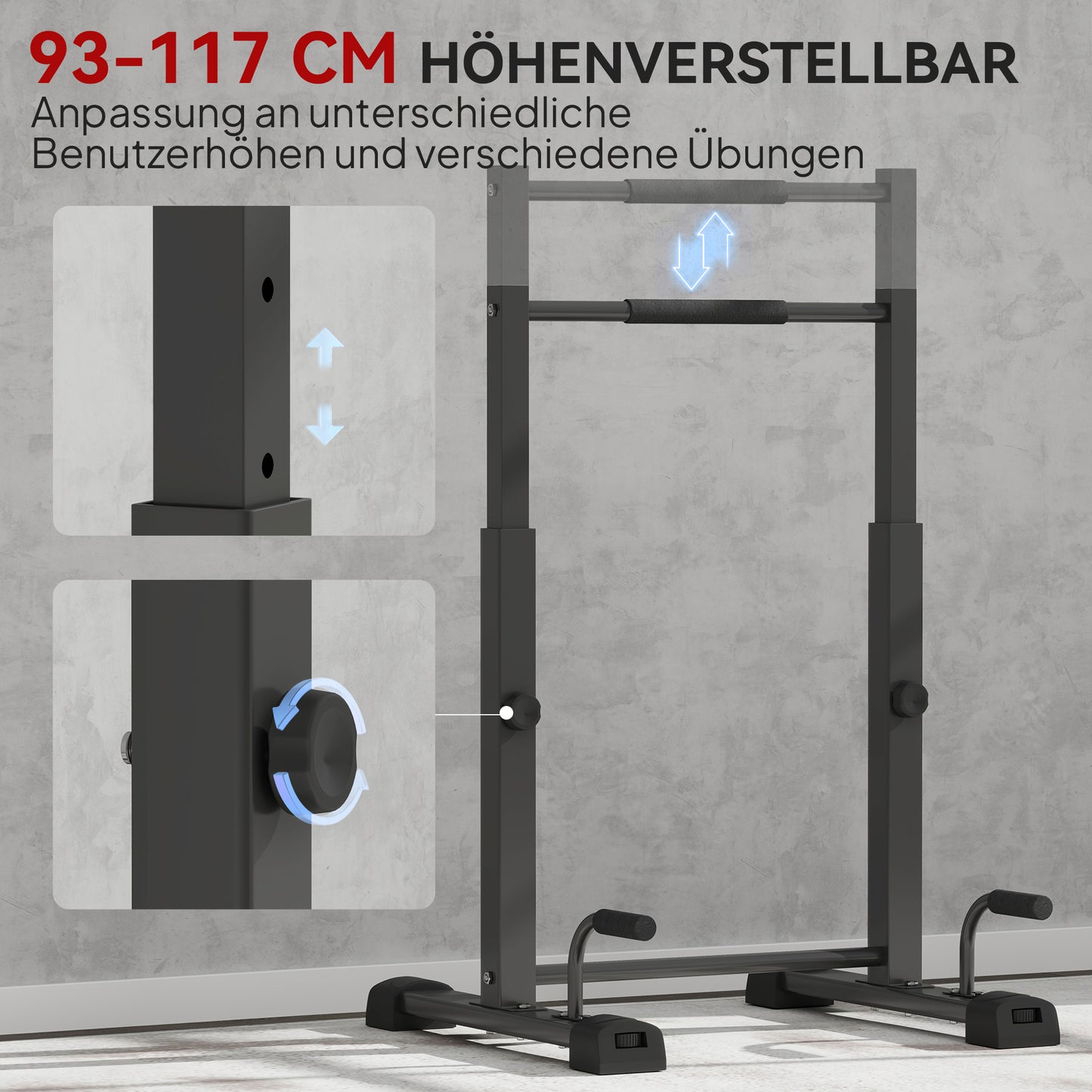 SPORTNOW Dip-Station, Liegestütz-Ständer, 93-117 cm höhenverstellbar, 540 kg Belastbarkeit, Ganzkörper-Training, Schwarz