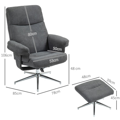 HOMCOM Relaxsessel mit Hocker, verstellbare Rückenlehne, Samtoptik, bis 150 kg, Anthrazit