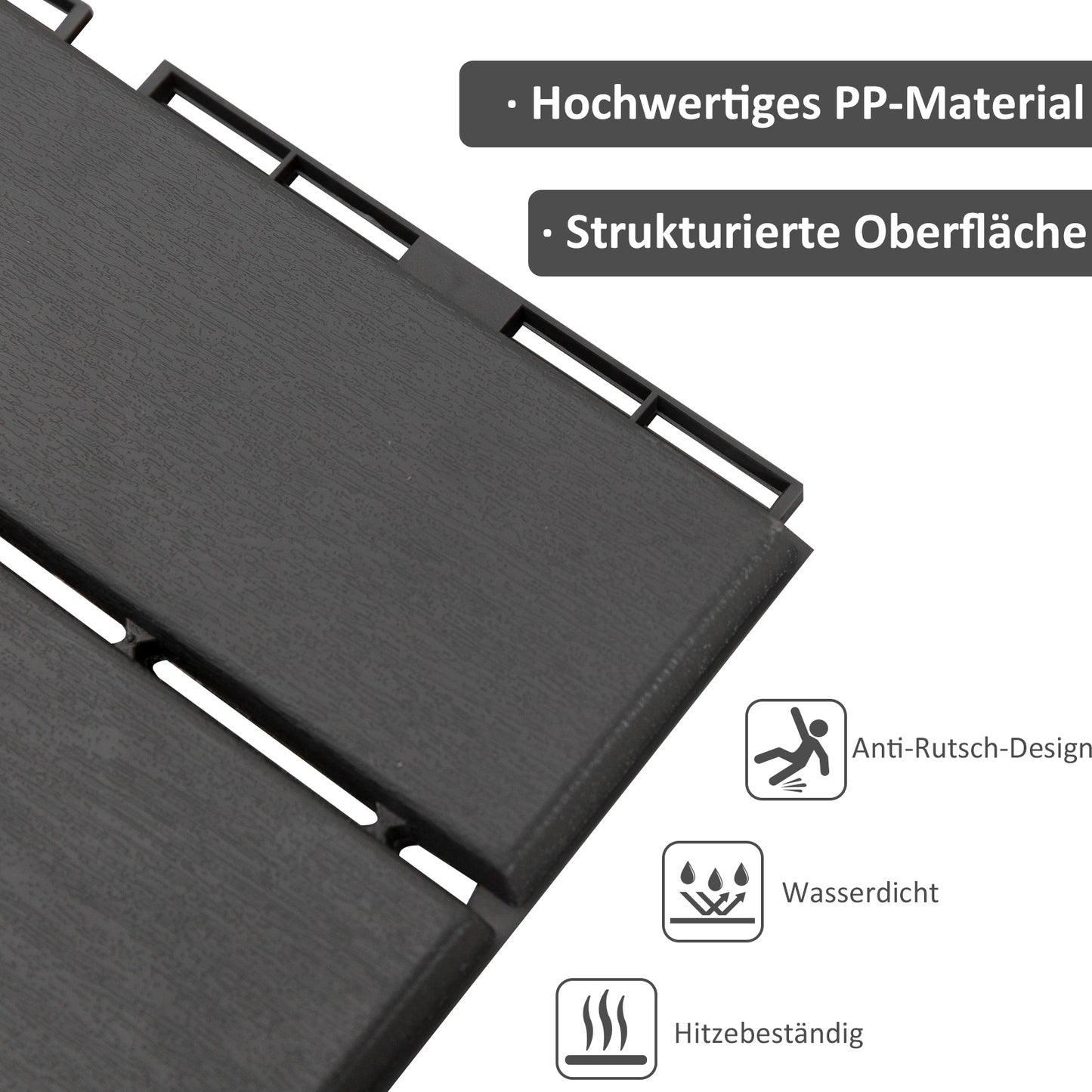 Outsunny Terrassenfliesen 30 x 30 cm 9 Stück 0,81㎡ Klickfliesen Balkonfliesen mit Klicksystem Drainagefunktion Bodenbelag Fliese für Terrasse Balkon Schwarz