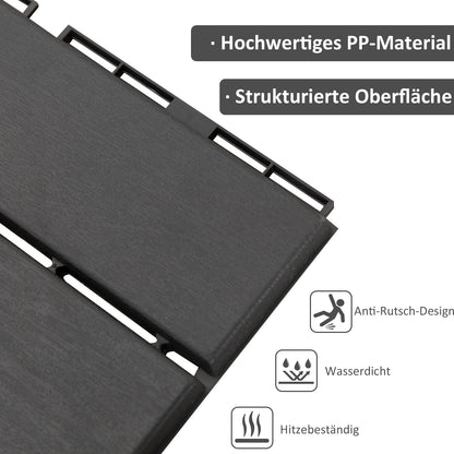Outsunny Terrassenfliesen 30 x 30 cm 9 Stück 0,81㎡ Klickfliesen Balkonfliesen mit Klicksystem Drainagefunktion Bodenbelag Fliese für Terrasse Balkon Schwarz