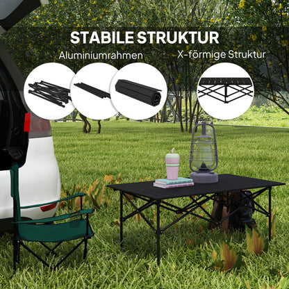 Outsunny Campingtisch Klapptisch mit Aufrollbare Tischplatte Gartentisch aus Aluminium 2 Personen 95 x 55cm Schwarz