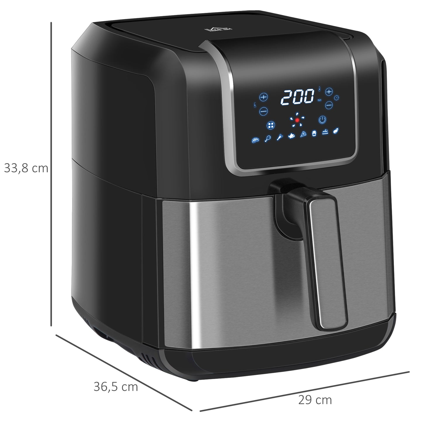 HOMCOM Heißluftfritteuse 6,5 L 1700W mit 8 Menüs LED-Display Antihaftbeschichteter Korb für gesundes ölfreies fettarmes Kochen Schwarz 36,5 x 29 x 33,8 cm