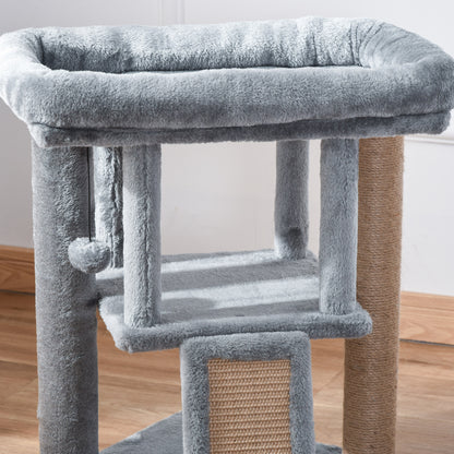 PawHut Kratzbaum 57 سم Kleiner Katzenbaum mit Katzenhöhle، Liegeplattform، Katzenkratzbaum mit Kratzbrett، Spielball، Katzenmöbel für Katzen bis 5 كجم Hellgrau
