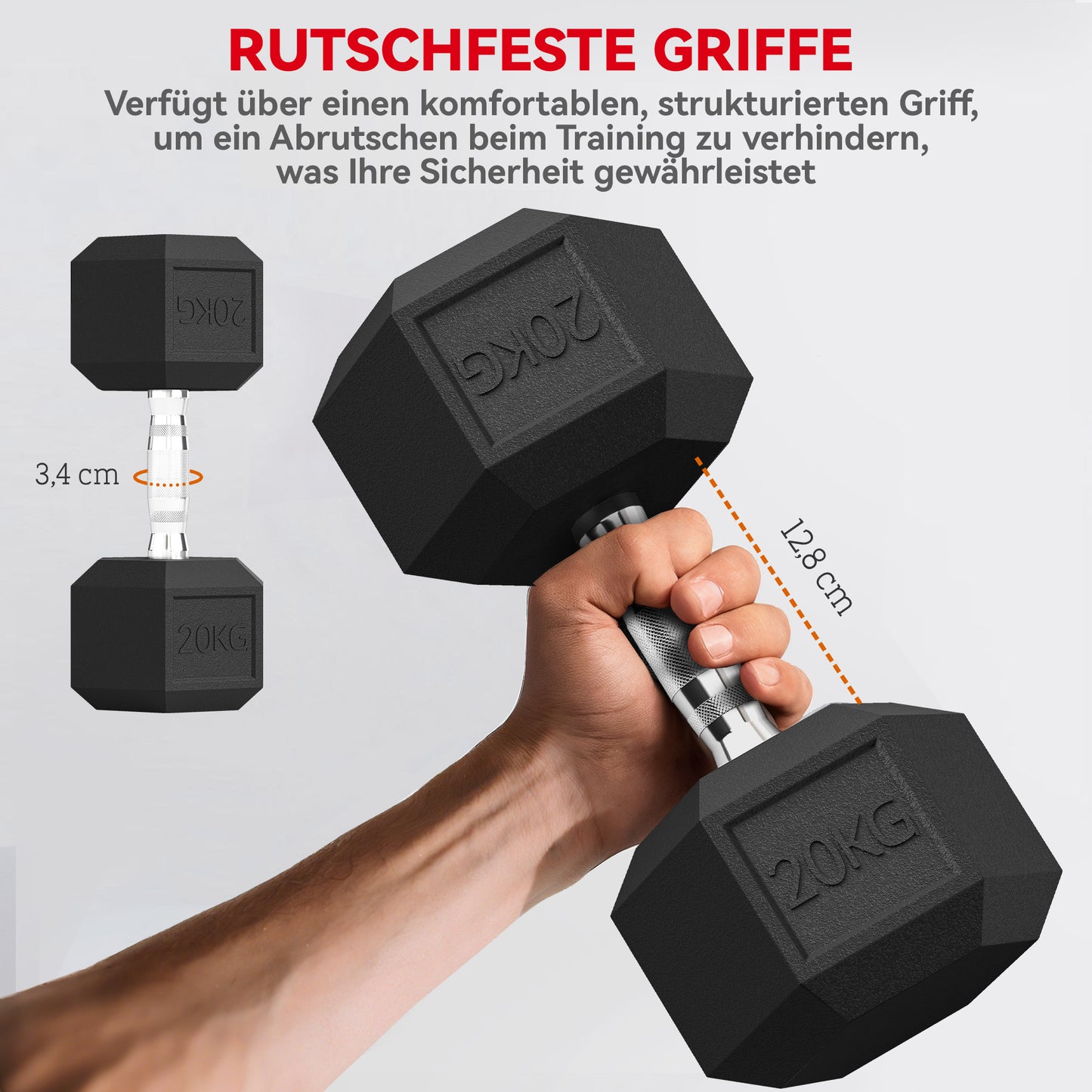 HOMCOM Hanteln mit gerändeltem Griff, Kurzhantel aus Gusseisen, 1 x 20kg, Kurzhanteln für Männer und Frauen, Dumbbell für Zuhause, Fitnessstudio, Krafttraining