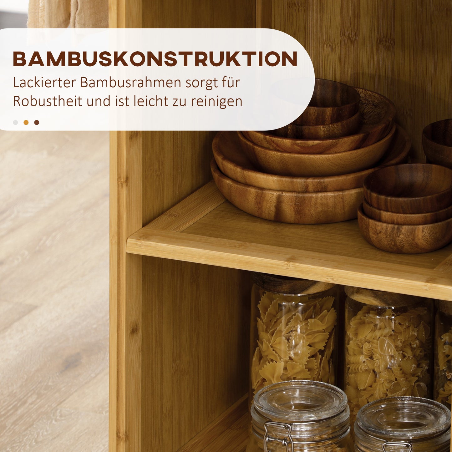 HOMCOM Küchenwagen aus Bambus, Mehrzweckwagen, Sevierwagen, 2 Schubladen, 1 Schrank, 2 Regale, Natur