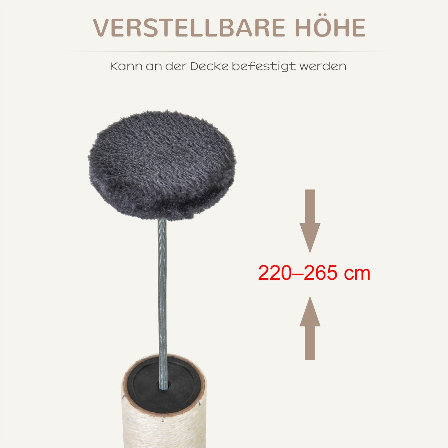 PawHut Kratzbaum deckenhoch Höhe 220-265 cm Katzenbaum mit Spielbälle, Katzenhöhle, Hängematte, Sisalstämme, Plattformen mehrstöckiger Katzenkratzbaum Kletterbaum für mittelgroße Katzen, Dunkelgrau