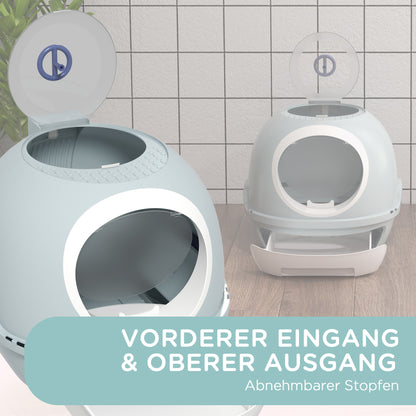 PawHut Katzentoilette mit Dachfenster, Katzenklo mit Bodenschale, mit Schaufel, Tragbar, PP ABS, See-Blau, 47 x 55 x 44 cm