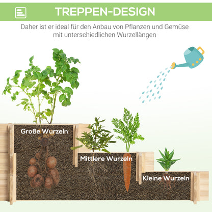 Outsunny Hochbeet, Blumenkasten, 3-stufig, Drainageöffnung, Stoffauskleidung, Naturholz, 93 x 93 x 35 cm