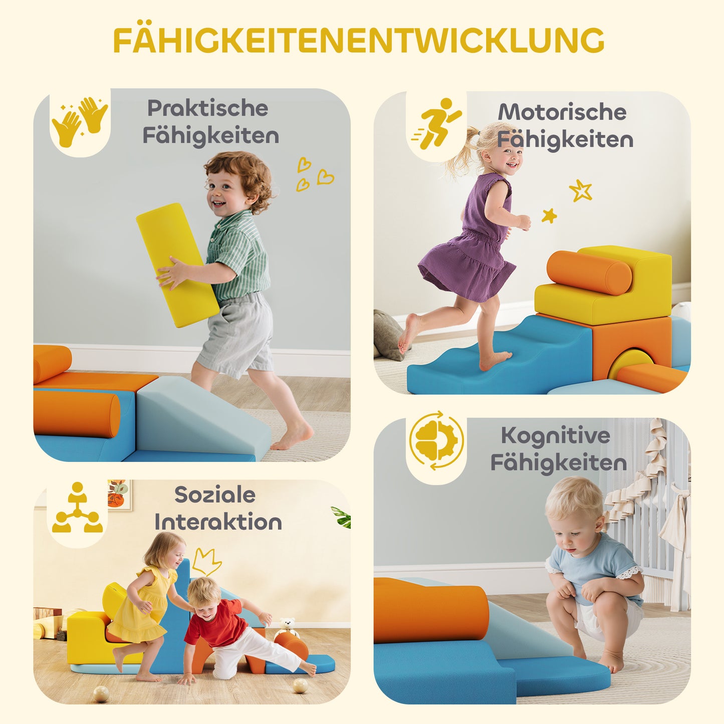 AIYAPLAY 9-teiliges Soft-Baustein-Set, weiche Blöcke zum Bauen und Spielen, Indoor-Spielset für Kleinkinder, Schaumstoff, Bunt