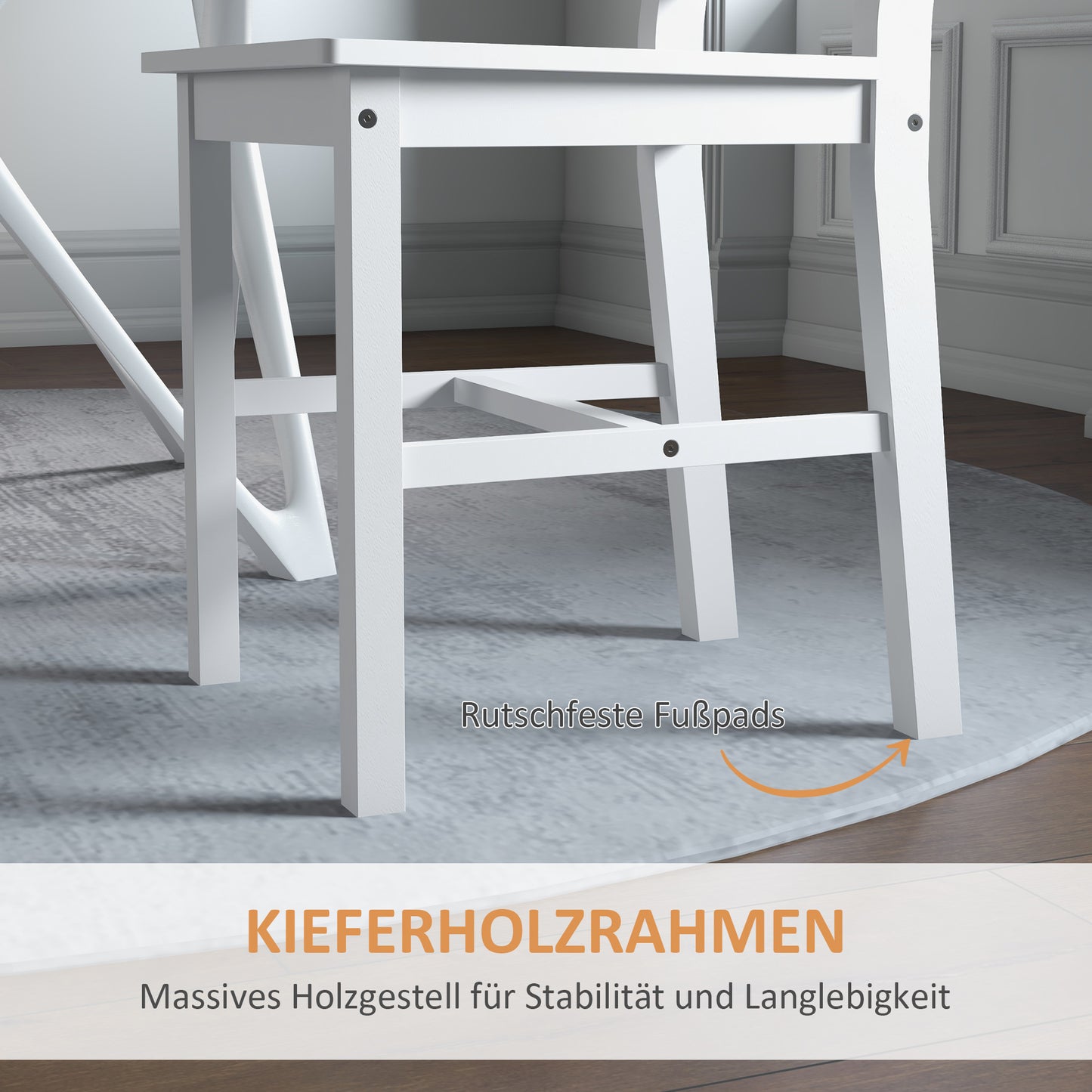 HOMCOM Esszimmerstühle 2er Set Holz Küchenstuhl mit Leistenrücklehne, Rutschfest 41,5 x 46 x 90 cm Weiß