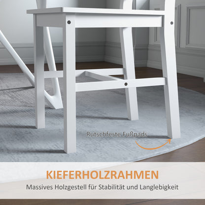 HOMCOM Esszimmerstühle 2er Set Holz Küchenstuhl mit Leistenrücklehne, Rutschfest 41,5 x 46 x 90 cm Weiß