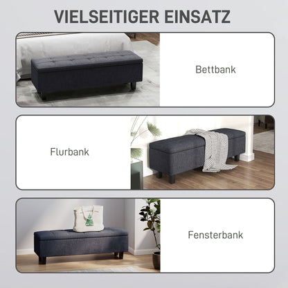 HOMCOM Stauraum-Polsterbank in Leinenoptik, mit Kautschukholzbeinen, für Wohnzimmer, Schlafzimmer, Flur, Dunkelgrau