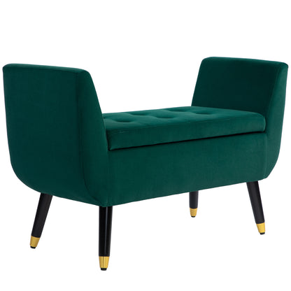 HOMCOM Polsterbank mit Stauraum, Armlehnen, Samtartiges Polyester, Kautschukholz, 107 x 42 x 65 cm, Grün