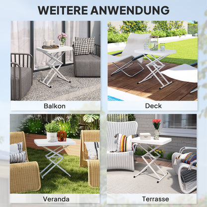 Outsunny Gartentisch, Tragbarer Tisch für den Außenbereich aus Kunststoff und Metall, Bistrotisch, für Terrasse, Garten, Weiß