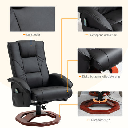 HOMCOM Massagesessel, mit Fußhocker, 10 Massagepunkte, Liegefunktion, drehbarer Sitz, Schwarz, 73 x 83 x 106cm