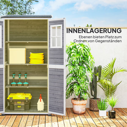 Outsunny Gartenlagerschuppen, Werkzeugschuppen mit 2 Fenstern, Bodenpfähle, Asphalt-Dach, 91 x 69 x 192 cm, Tannenholz, Hellgrau