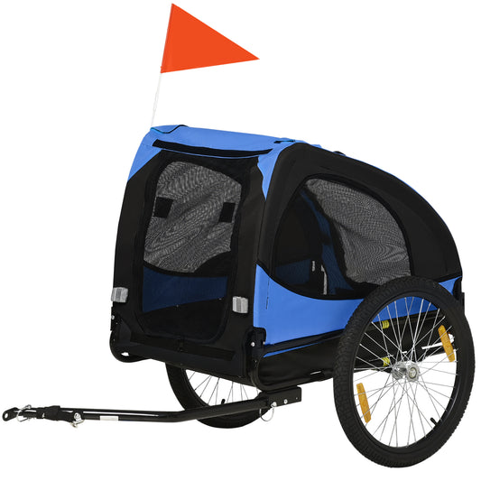 PawHut Hundeanhänger, klappbarer Hunde-Fahrradanhänger, wasserbeständig, Oxfordstoff, Stahl, 140 x 71 x 83 cm, Blau
