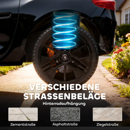 AIYAPLAY Maserati Elektroauto für Kinder, 2-Sitzer, 12V Batteriebetrieb, Fernbedienung, LED-Lichter, Musikfunktion, Schwarz