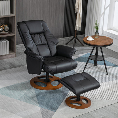 HOMCOM Relaxsessel mit Ottomane, Sessel mit Fußhocker, verstellbare Rückenlehne, 77 cm x 89 cm x 110 cm, Schwarz