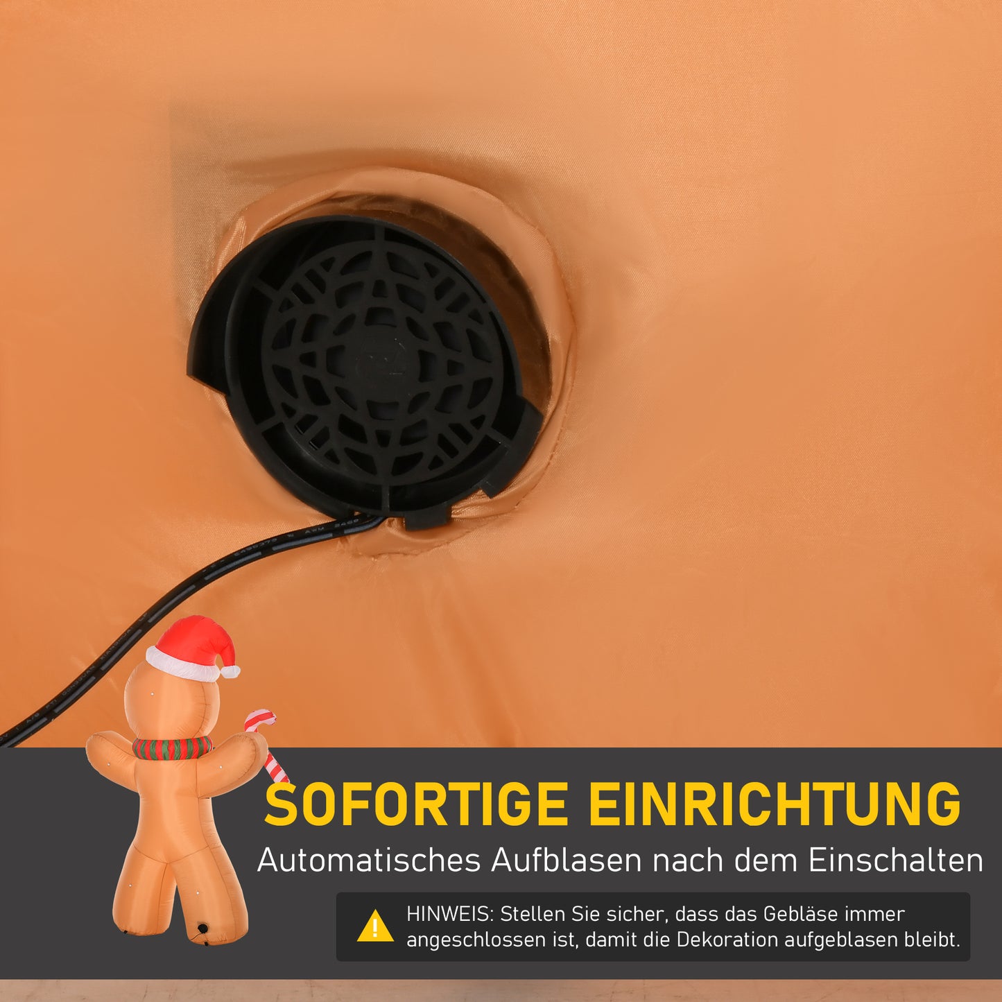 HOMCOM Selbstaufblasender Lebkuchenmann, inkl. Gebläse, Weihnachtsdekoration 2,4 m mit LED-Lichtern