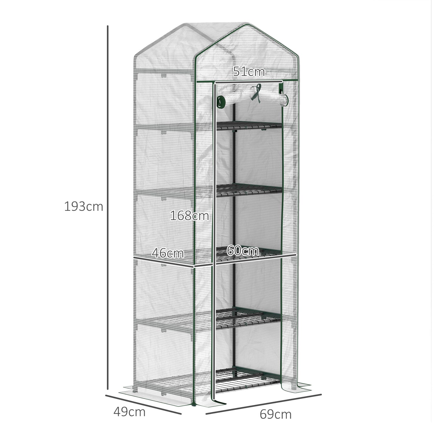 Outsunny Mini-Gewächshaus für Blumen oder Gemüse, Stahl, Kunststoff, 69L x 49B x 193H cm, Weiß