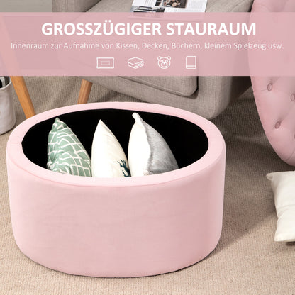 HOMCOM Sitzbank mit Stauraum Polsterbank mit Samtoptik، Sitztruhe Ovale Form، Truhenbank für Wohnzimmer Schlafzimmer Flur 71 × 52 × 42 سم، روزا