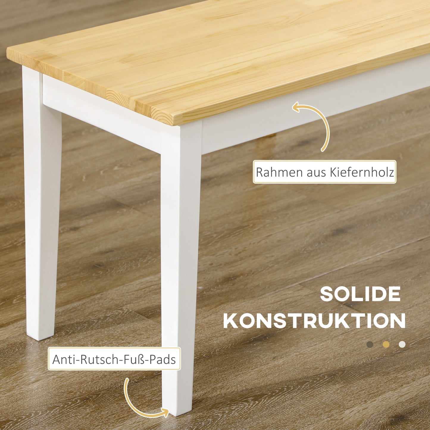 HOMCOM Sitzbank Holzbank 2er-Sitzbank, Massivholz, lackiert, Natur+ Weiß