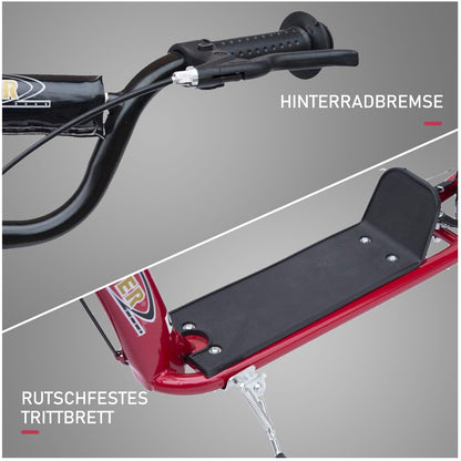 HOMCOM Kinderroller mit Hinterbremse Kickscooter 12 Zoll Tretroller Roller Scooter Cityroller für Kinder Kickboard Höhenverstellbar Stahl EVA Rot 120 x 52 x 80-88 cm