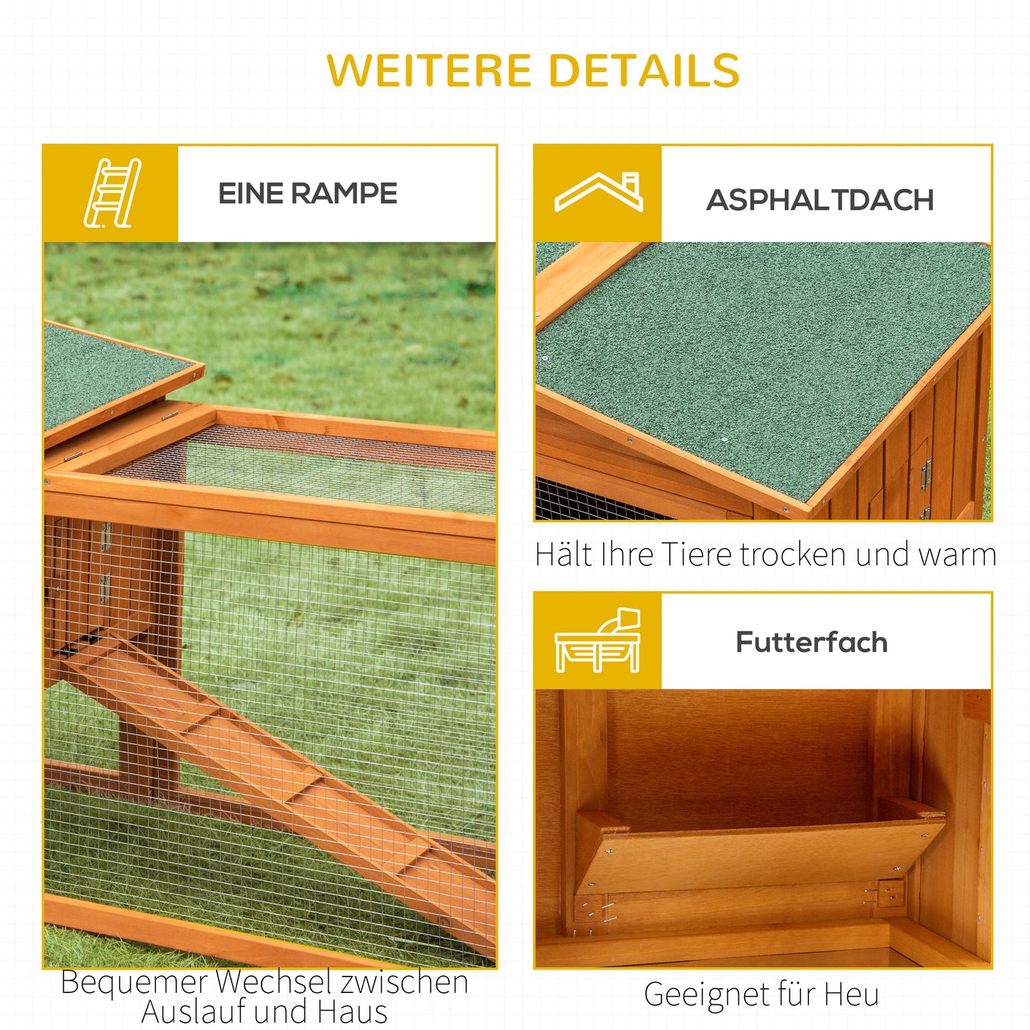 PawHut Kleintierstall Kleintierkäfig Kleintierhaus mit Asphaltdach Tannenholz Orange