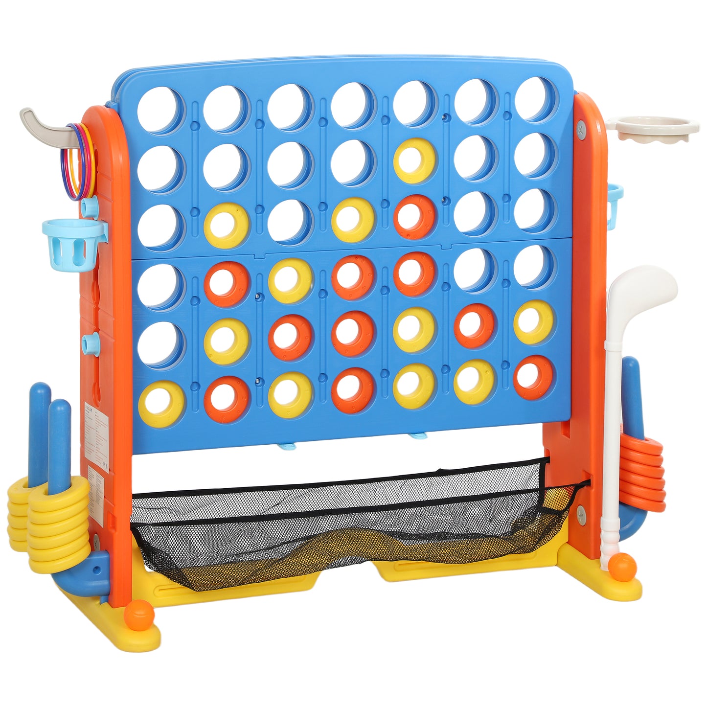 AIYAPLAY 4-in-1 Spiele-Set, Vier Gewinnt, höhenverstellbar, Netz-Tasche, Kunststoff, Bunt