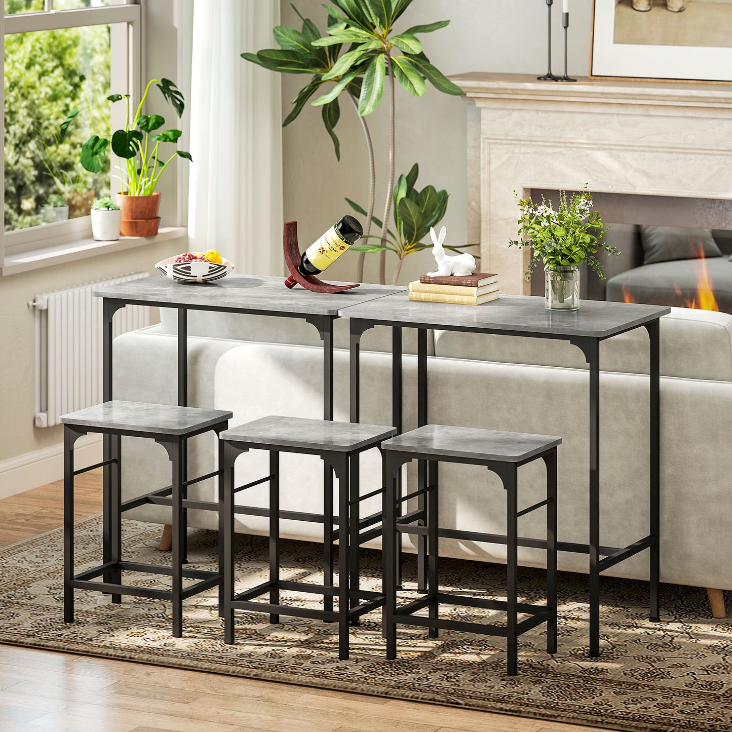 HOMCOM Bartisch Set Bartisch mit Barhocker-Set Esstisch mit 2 Stühlen mit Rutschfestem Fußpolster Grau