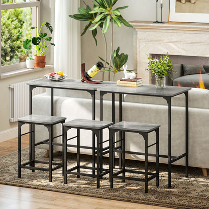 HOMCOM Bartisch Set Bartisch mit Barhocker-Set Esstisch mit 2 Stühlen mit Rutschfestem Fußpolster Grau